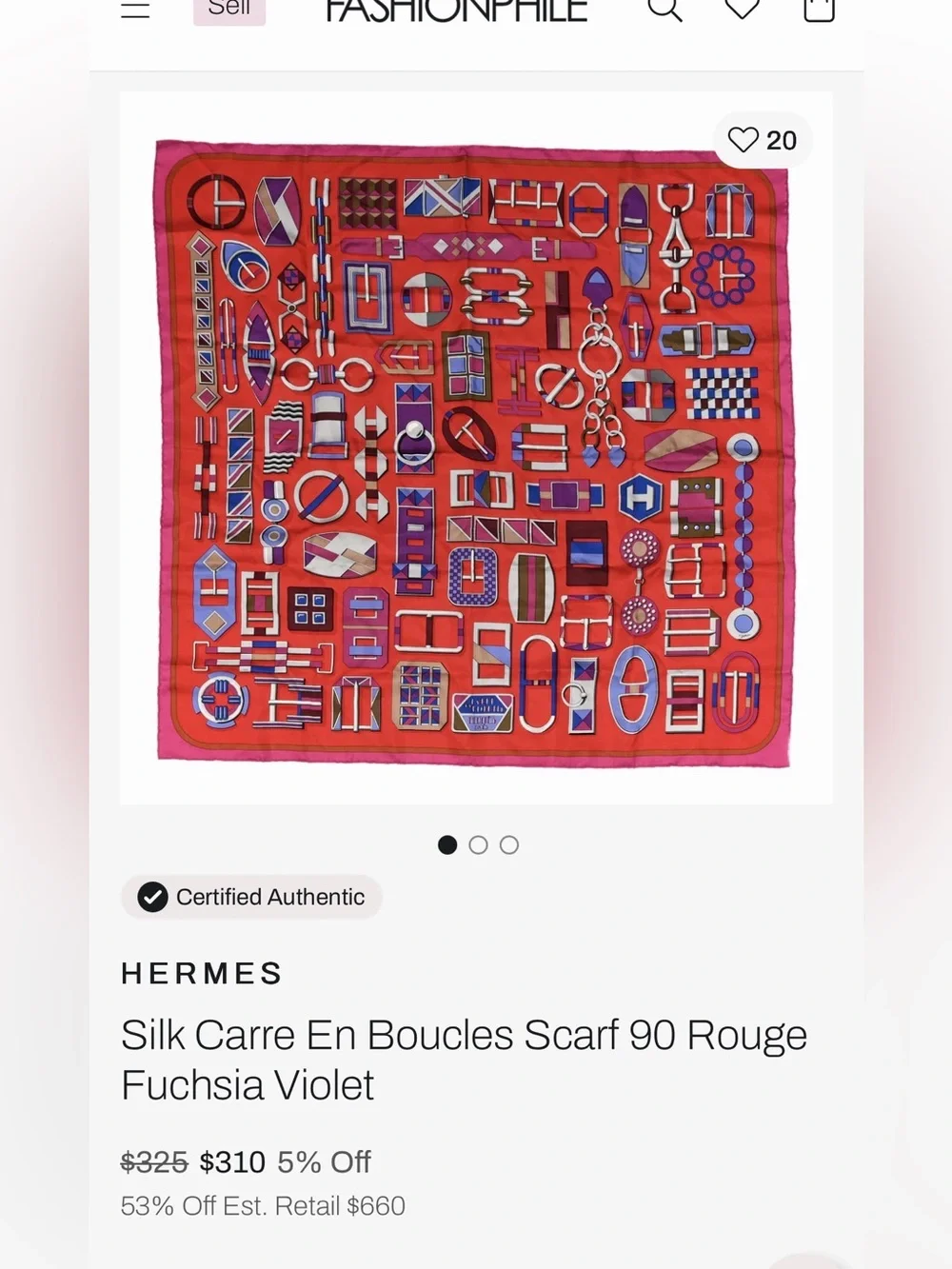HERMES Carre En Boucles Silk Scarf 35